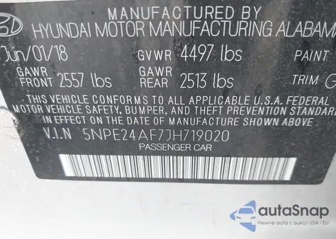 2018 Hyundai Sonata Se from USA, damaged, VIN 5NPE24AF7JH719020